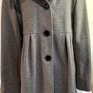 DKNY Women’s Gray Wool Blend Pleated Overcoat
